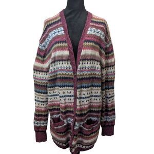 SUNDANCE CATALOG Fair Isle Cardigan XL Nordic Wool Blend Oversized Sweater